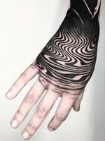 Hand tattoo by Koldo Novella #KoldoNovella #handtattoo #blackwork #surreal #surrealism #waves #opticalillusion