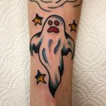 Ghost tattoo by Jeff Sypherd #JeffSypherd #13tattoo #fridaythe13th #friday13 #friday13flash #13flash #smalltattoo #ghost #stars