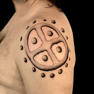 Sun Wheel tattoo by Thomas Storm #ThomasStorm #sunwheeltattoo #sunwheel #vikingtattoo #viking #norse #norsemythology #norsesymbols #symbols