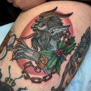 Feature image and Krampus tattoo by Joshua Couchenour #JoshuaCouchenour #krampustattoo #krampus #christmastattoo #illustrative