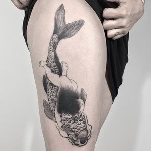 Kintaro tattoo by La Vanpira #LaVanpira #Kintaro #kintarotattoo #koi #fish #illustrative #japanesetattoos #japanese #irezumi #japanesemythology #mythology 