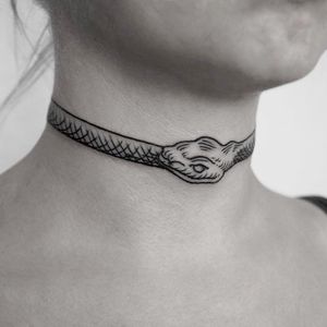 Ouroboros tattoo by SVA TTT #SVATTT #ouroboros #necktattoo #illustrative #linework #Esoteric #Esoterictattoo #Esoterictattoos #occult #darkart
