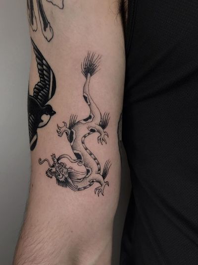 Dragon tattoo by Bruno Levy #BrunoLevy #dragontattoos #dragontattoo #dragon #mythicalcreature #myth #legend #magic #fable 