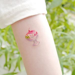 Illustrative watercolor tattoo by Ovenlee #Ovenlee #OvenleeTattoo #StudioBySol #watercolor #illustrative #colorpencil #sketch #cute #icecream #cherry #dessert #food