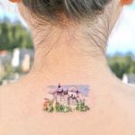 Illustrative watercolor tattoo by Ovenlee #Ovenlee #OvenleeTattoo #StudioBySol #watercolor #illustrative #colorpencil #sketch #cute #landscape #cityscape #architecture
