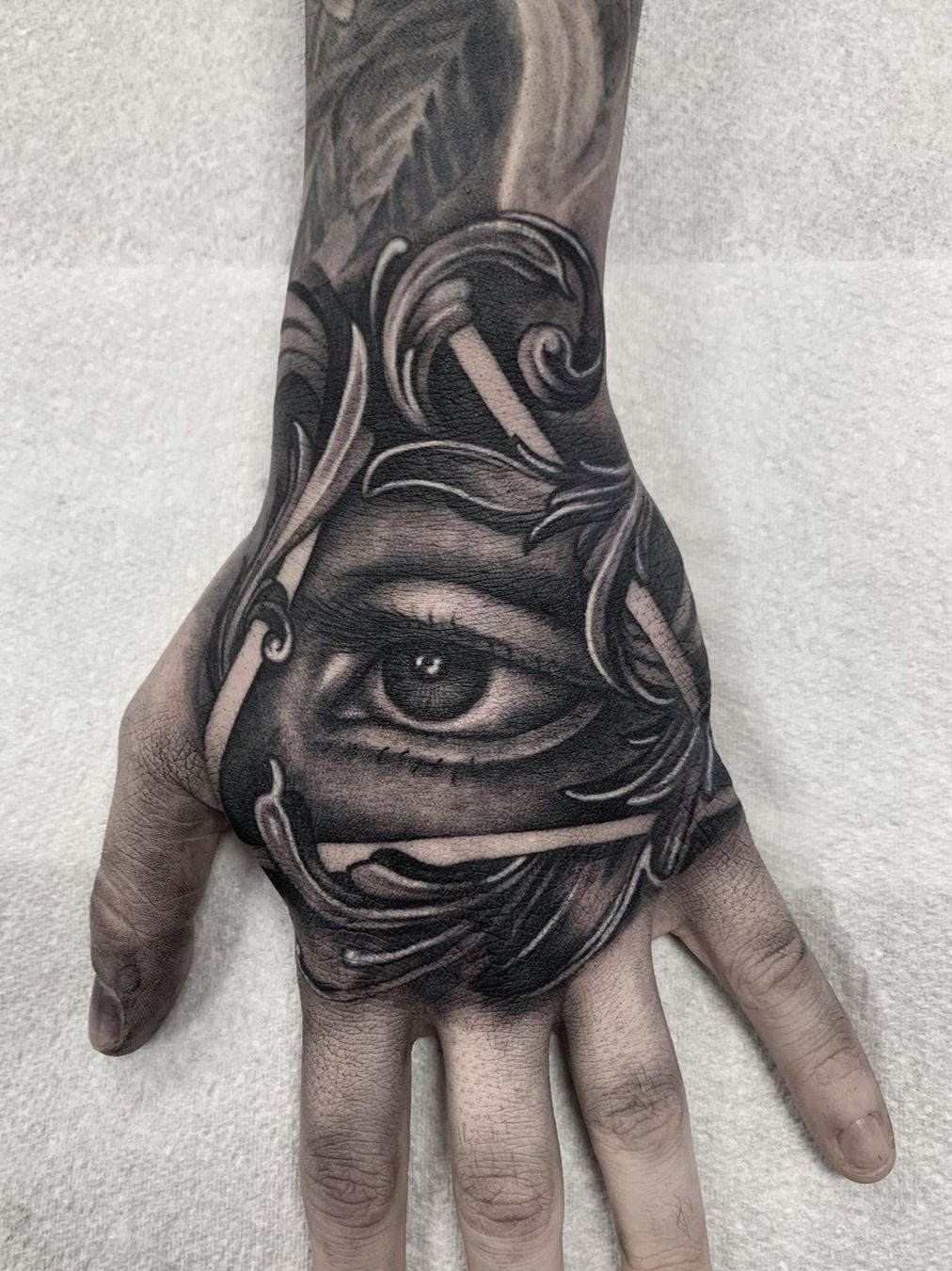 Awesome eye done on guys hand  Hand tattoos Neck tattoo for guys Eye  tattoo