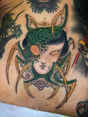 Yokai tattoo by Waterstreet Phantom #WaterstreetPhantom #yokai #japanesetattoos #japanese #irezumi #japanesemythology #mythology #spiderwoman 