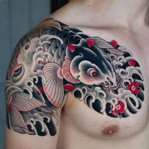 Koi tattoo by Jin Qchoi #JinQchoi #koi #koitattoo #japanesetattoos #japanese #irezumi #japanesemythology #mythology 