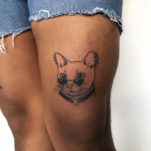 Kitty tattoo by J Valentin #JValentin #cattattoo #kittytattoo #cat #kitty #petportrait #tattoosondarkskin #darkskintattoos