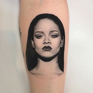 Rihanna tattoo by Charley Gerardin #CharleyGerardin #rihanna #music #dotwork #portrait 