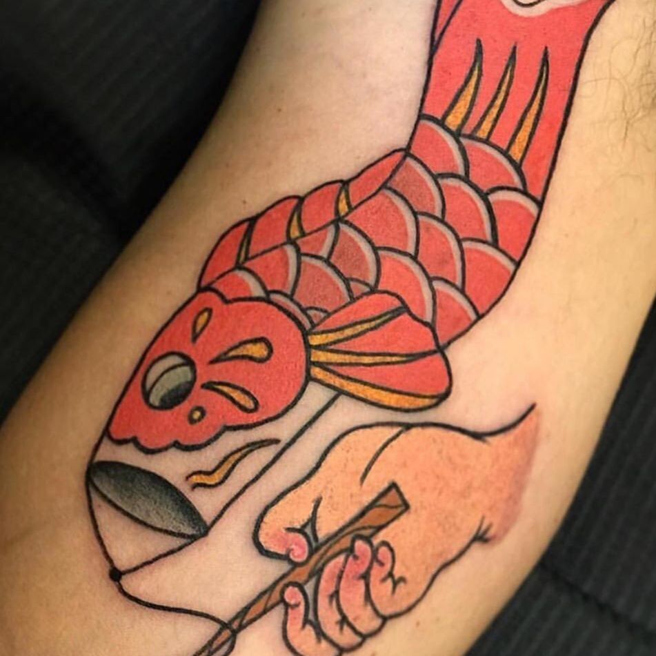 Koinobori tattoo by Patricia Palmer #PatriciaPalmer #koinobori #koinoboritatto #koi #fish #kite #japanesetattoos #japanese #irezumi #japanesemythology #mythology 