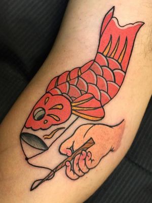 Koinobori tattoo by Patricia Palmer #PatriciaPalmer #koinobori #koinoboritatto #koi #fish #kite #japanesetattoos #japanese #irezumi #japanesemythology #mythology 