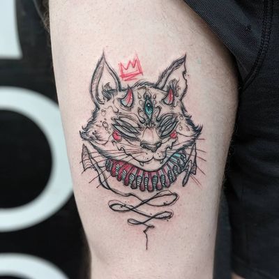 Illustrative cat tattoo by plasticmessiah #plasticmessiah #cattattoo #cat #thirdeye #illustrative #crown 
