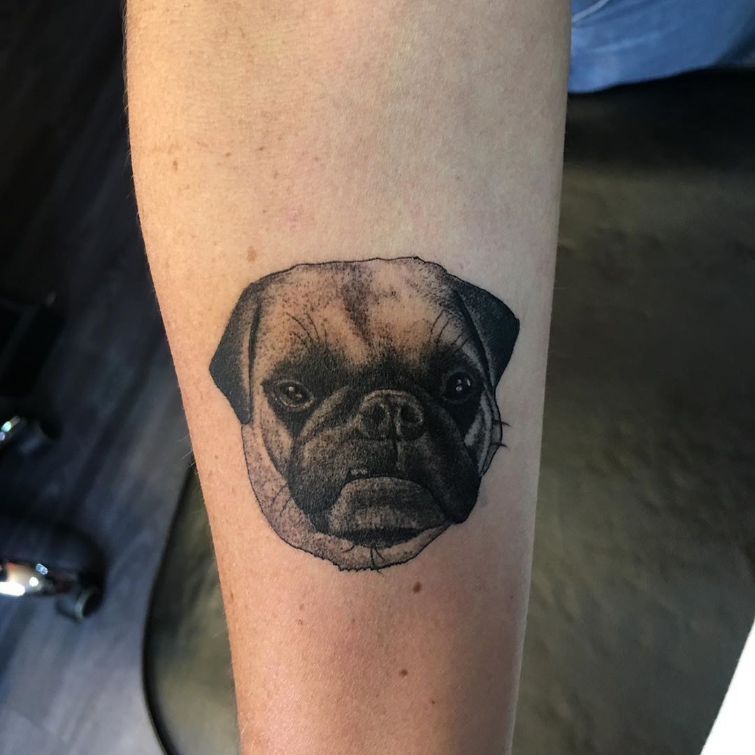 Kat Von D - Thank you to @valleyeyewear for letting me tattoo this portrait  of your beloved pug-baby. 🖤 @highvoltagetat | Facebook