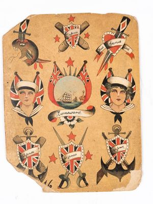 A flash sheet of military designs by Jessie Knight #JessieKnight #Britishtattooist #traditionaltattoos #vintagetattoos 