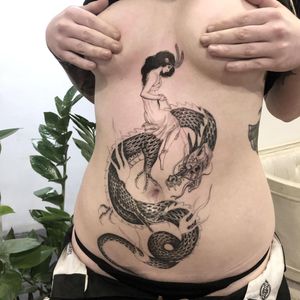 Dragon tattoo by The Hanged #TheHanged #dragontattoos #dragontattoo #dragon #mythicalcreature #myth #legend #magic #fable
