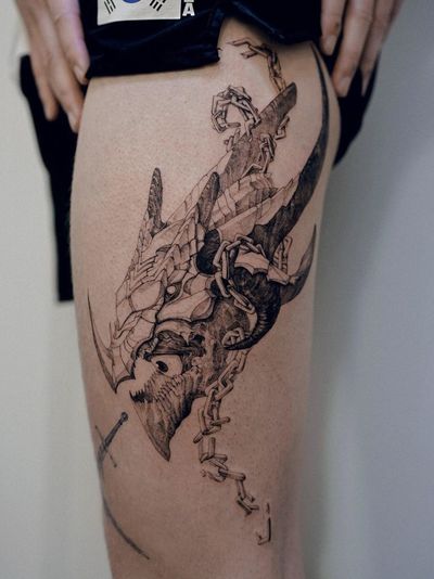 Dragon tattoo by Woohwa Fable #Woohwafable #dragontattoos #dragontattoo #dragon #mythicalcreature #myth #legend #magic #fable