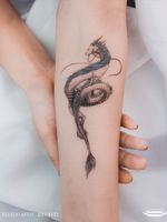 Dragon tattoo by Ghinko #ghinko #dragontattoos #dragontattoo #dragon #mythicalcreature #myth #legend #magic #fable #haku #spiritedaway #studioghibli 