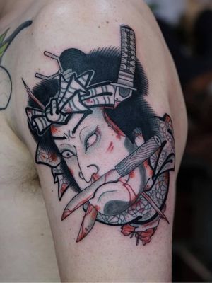 Namakubi tattoo by Jan Willem #JanWillem #namakubi #namakubitattoo #severedhead #japanesetattoos #japanese #irezumi #japanesemythology #mythology 