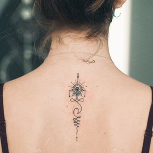 Unalome tattoo by zmfreespirit #zmfreespirit #unalome #unalometattoo #buddhist #buggha #lotus #fineline #backtattoo