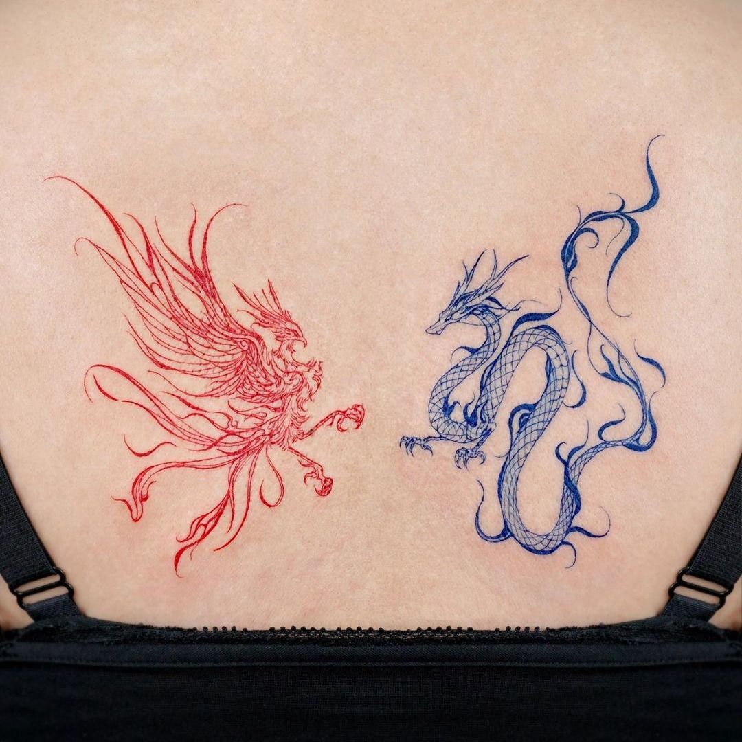 My fiancés new tattoo Its a one of a kind design and she is super happy  Right one is from The Legend of Dragoon  rghibli