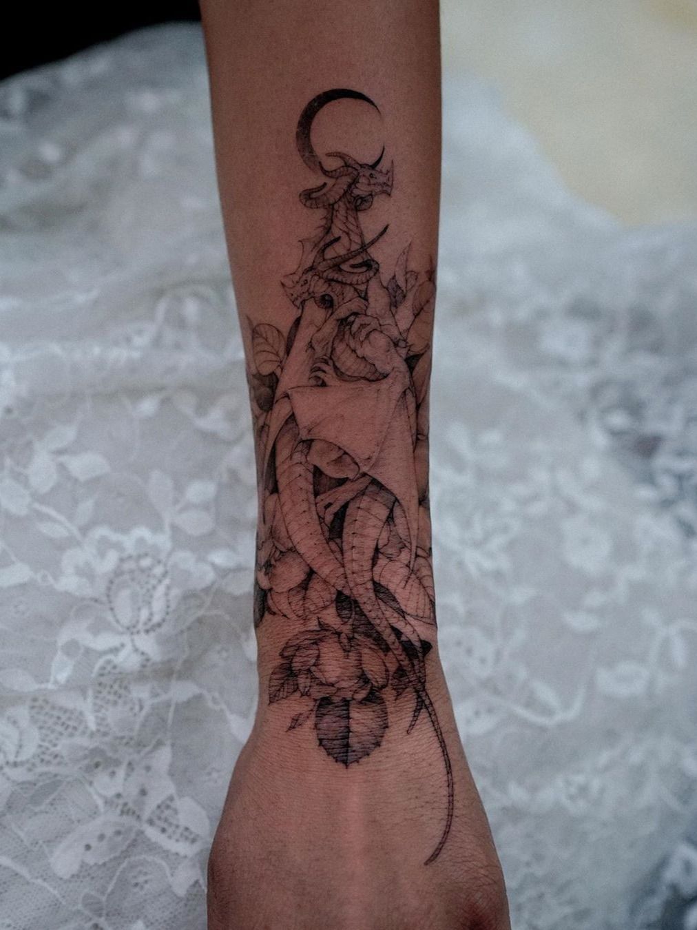 Dragon forearm outline banger done last week! Hope everyone is enjoying the  holiday season! It's pretty great at this end to get a much needed... | By  Rakkii TattooFacebook