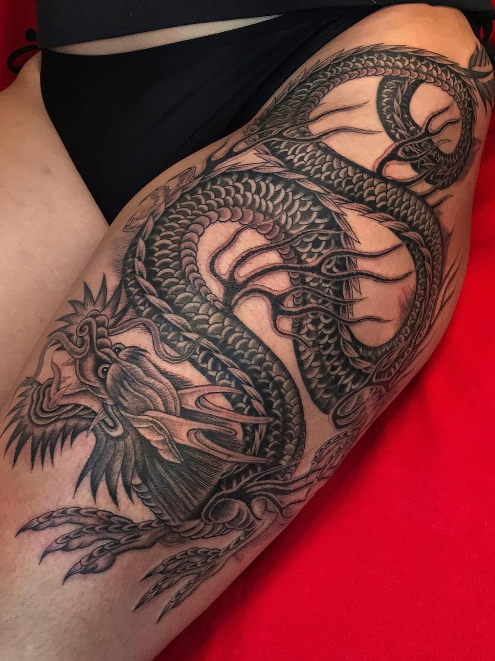 Dragon and lotus forearm tattoo for Jordan. Started this piece a while ago.  Upper arm done by another artist 🐉 thanks for the opportun... | Instagram