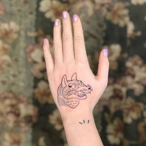 Hand poke tattoo by Gossamer Rosen #GossamerRosen #Greylsian #handpoke #stickandpoke #handpoketattoo #handtattoo #wolf #fox #dog
