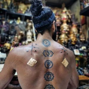 Sak Yant shoulder tattoos by arjannengthaisakyant #arjannengthaisakyant #sakyant #thailand #thaitattoo