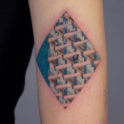 Optical illusion tattoo by Tsyna #tsyna #opart #architecture #opticalillusion