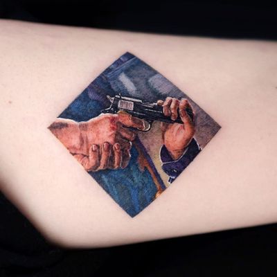 Gun tattoo by March Tattoo #marchtattoo #illustrative #realism #hands #gun