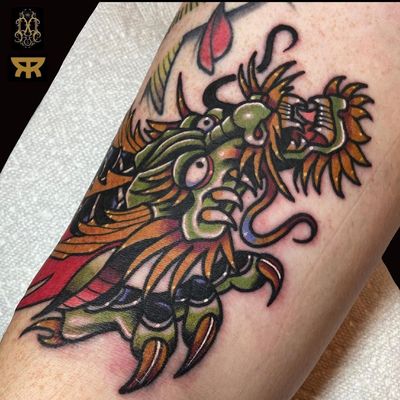 Dragon tattoo by Matthew Limbers #MatthewLimbers #dragontattoos #dragontattoo #dragon #mythicalcreature #myth #legend #magic #fable