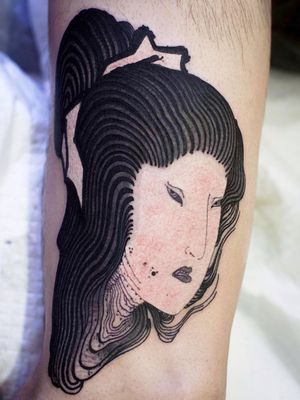 Geisha tattoo by Damien J Thorn #DamienJThorn #Japanese #NeoJapanese #illustrative #dotwork #linework #geisha #portrait #ladyhead #darkart
