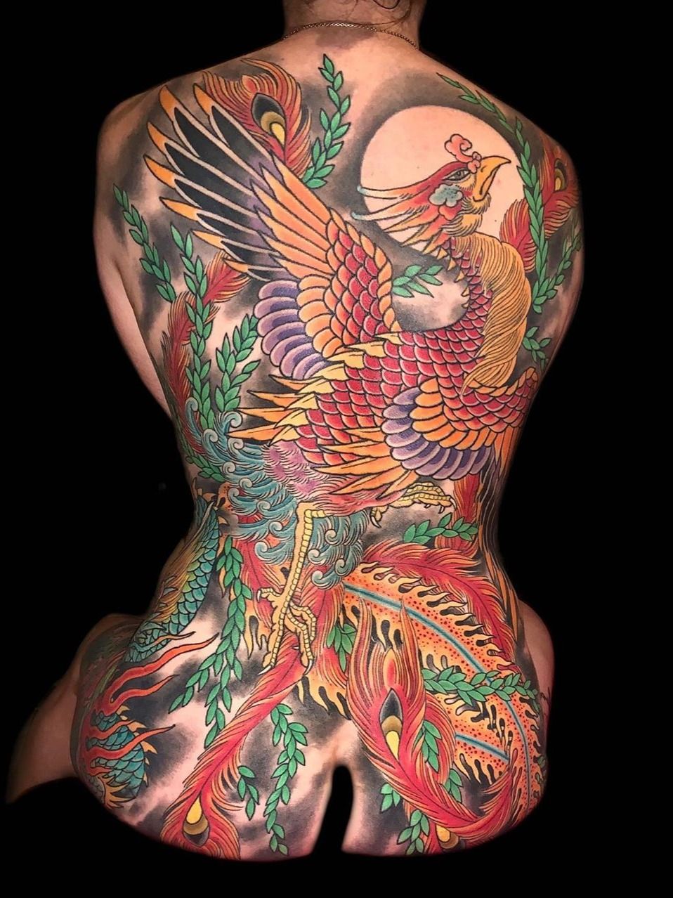 Tattoo uploaded by Emil Forsmann • Crazy Japanese Phoenix back piece in  lots of colors! #japanesetattoo #japanese #backpiece #japanesebodysuit # phoenix #colorful • Tattoodo