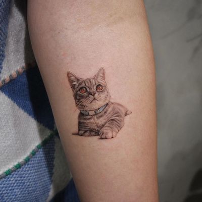 Cat tattoo by Youyeon #Youyeon #cat #kitty #petportrait #animal #illustrative #realism 