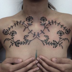 Floral chest tattoo by martin marine #MartinMarine #floral #flower #illustrative #folkart #pattern #chesttattoo #chest #belgium #brussels 