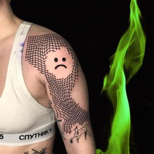 Illustrative tattoo by DSMT #DSMT #illustrative #blackwork #graphicart #anime #cyberpunk #surreal #darkart #linework #cyber #electronica #virtualreality 