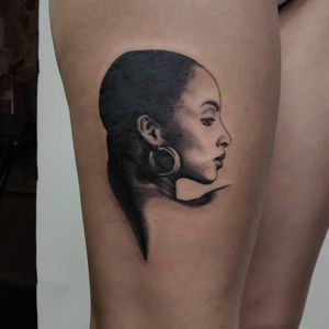 Sade tattoo by Lara aka 90sdolphintattoo #Lara #90sdolphintattoo #LaraThomsonEdwards #sade #portrait #music #singer