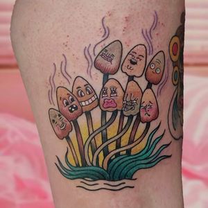 Musthroom tattoo by Lara aka 90sdolphintattoo #Lara #90sdolphintattoo #LaraThomsonEdwards #cartoon #vintage #mushrooms #psychedelic #plant 