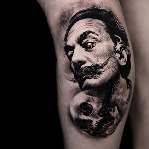 Dali portrait tattoo by Suno #Suno #SeoulInkTattoo #Seoul #Korea #Seoultattoo #Seoultattooartist #Seoultattooshop #dali #salvadordali #surrealist #skull #portrait #realism #darkart