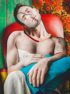 Photo collage by Mario Elias Jaroud "Self-Portrait as Marie-Therese Walter “Le Rêve” by Picasso, 1932" #MarioElíasJaroud #kindasupermario #arthistory #contemporaryphotography #fineart #tattoocollector #selfportrait 