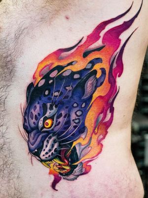 Leopard tattoo by Camoz #Camoz #SeoulInkTattoo #Seoul #Korea #Seoultattoo #Seoultattooartist #Seoultattooshop #leopard #cat #junglecat #fire #color #newschool