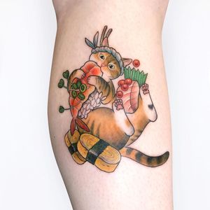 Cat tattoo by Kiera tattoo #kieratattoo #cattattoos #cattattoo #kittytattoo #kitty #cat #petportrait #animal #nature #sushi #food #cute #japanese #japaneseinspired