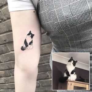 Cat outline tattoo by Alex Hearn #AlexHearn #catoutline #outlinecattattoo #cattattoos #cattattoo #kittytattoo #kitty #cat #petportrait #animal #nature 