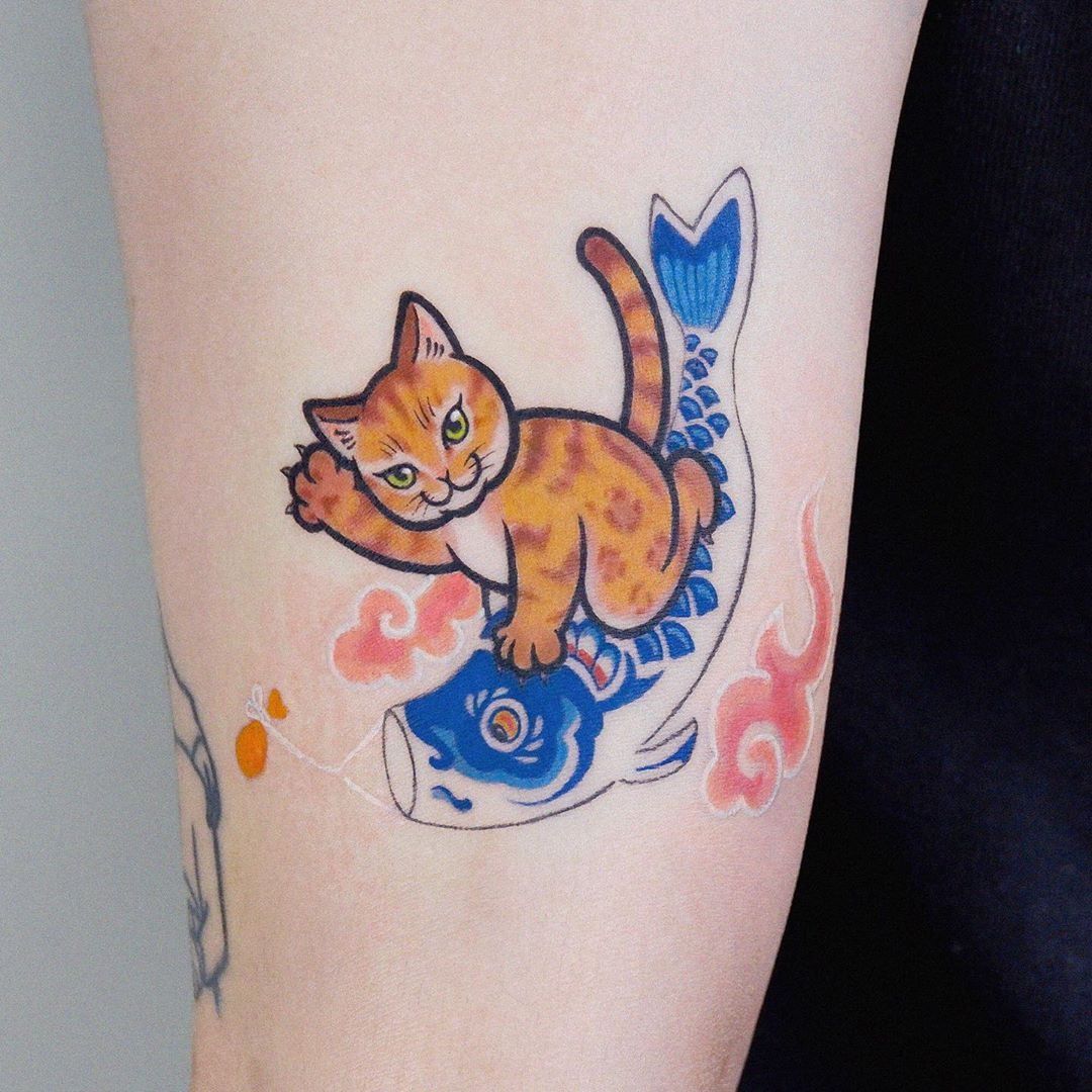 Portrait tattoo of my ginger cat Ziggy by Michie Kojima  Sacred Heart  Vancouver BC Canada  Cat tattoo Cat portrait tattoos Cat portraits