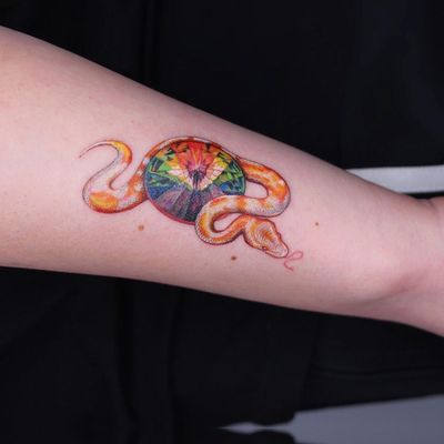 Tattoo by Anya Tsyna #AnyaTsyna #illustrative #realism #color #surreal #strange #unique #gems #diamond #ornamental #jewelry #fineart #snake