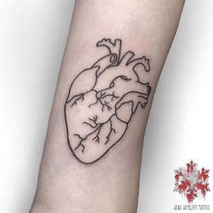 Anatomical heart tattoo by Jana Jacques #JanaJacques #hearttattoo #anatomicalheart #fineline #linework #illustrative #love #belgium