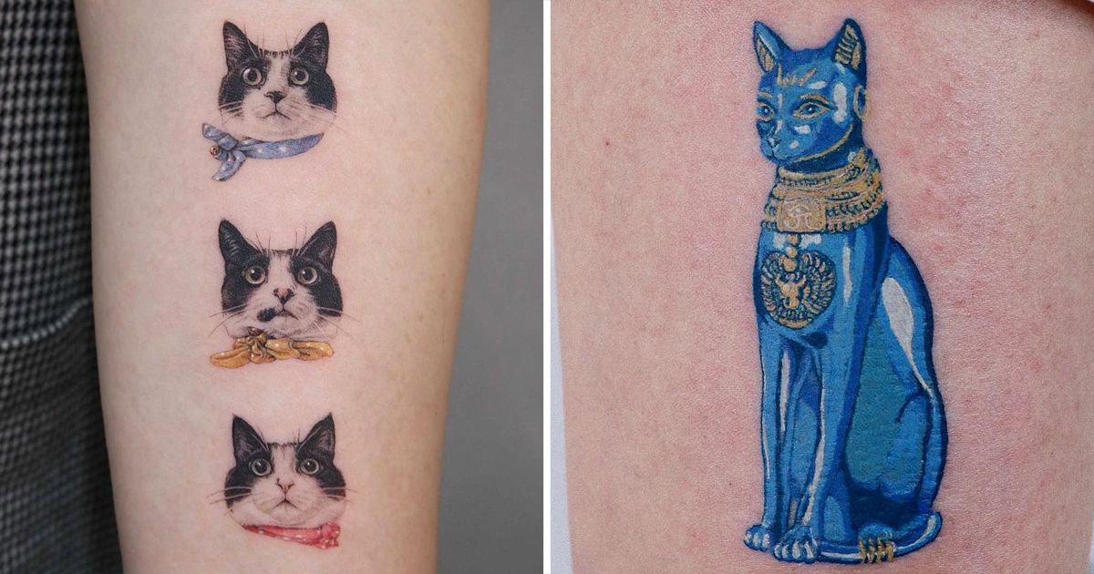 traditional style cat tattoo