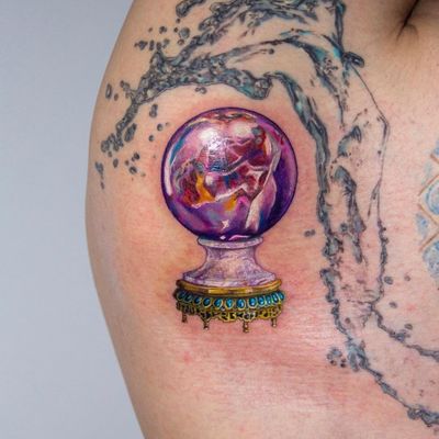 Tattoo by Anya Tsyna #AnyaTsyna #illustrative #realism #color #surreal #strange #unique #gems #diamond #ornamental #jewelry #fineart #crystalball