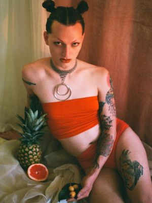 Daria aka Bored Lord wearing Affect Metals - photography by Abe aka Sad Sack #AffectMetals #tattoocollector #queerarmor  #chainmail #metalworking #lingerie #fashion #style #jewelry #sextoys #fetishwear